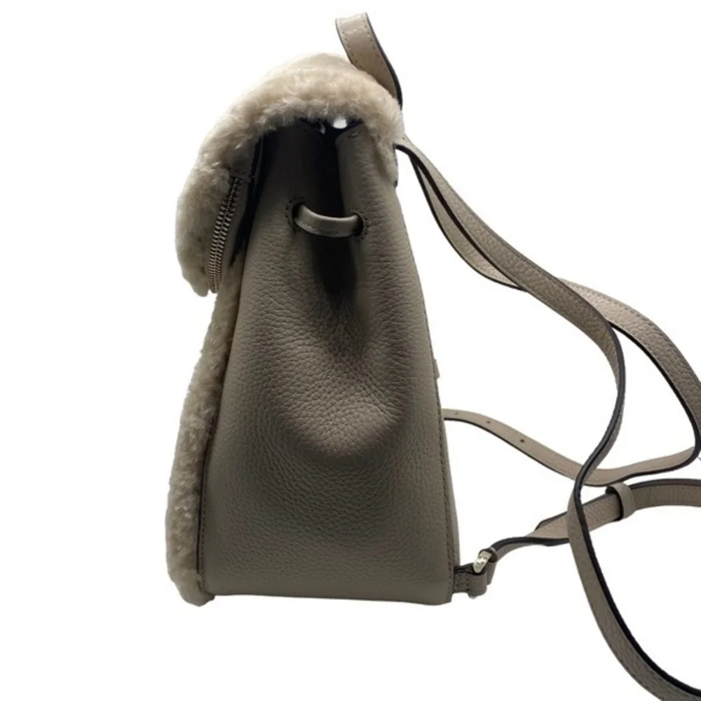 Kate Spade Lelia Medium Leather Flap Backpack Faux Shearling  NWOT