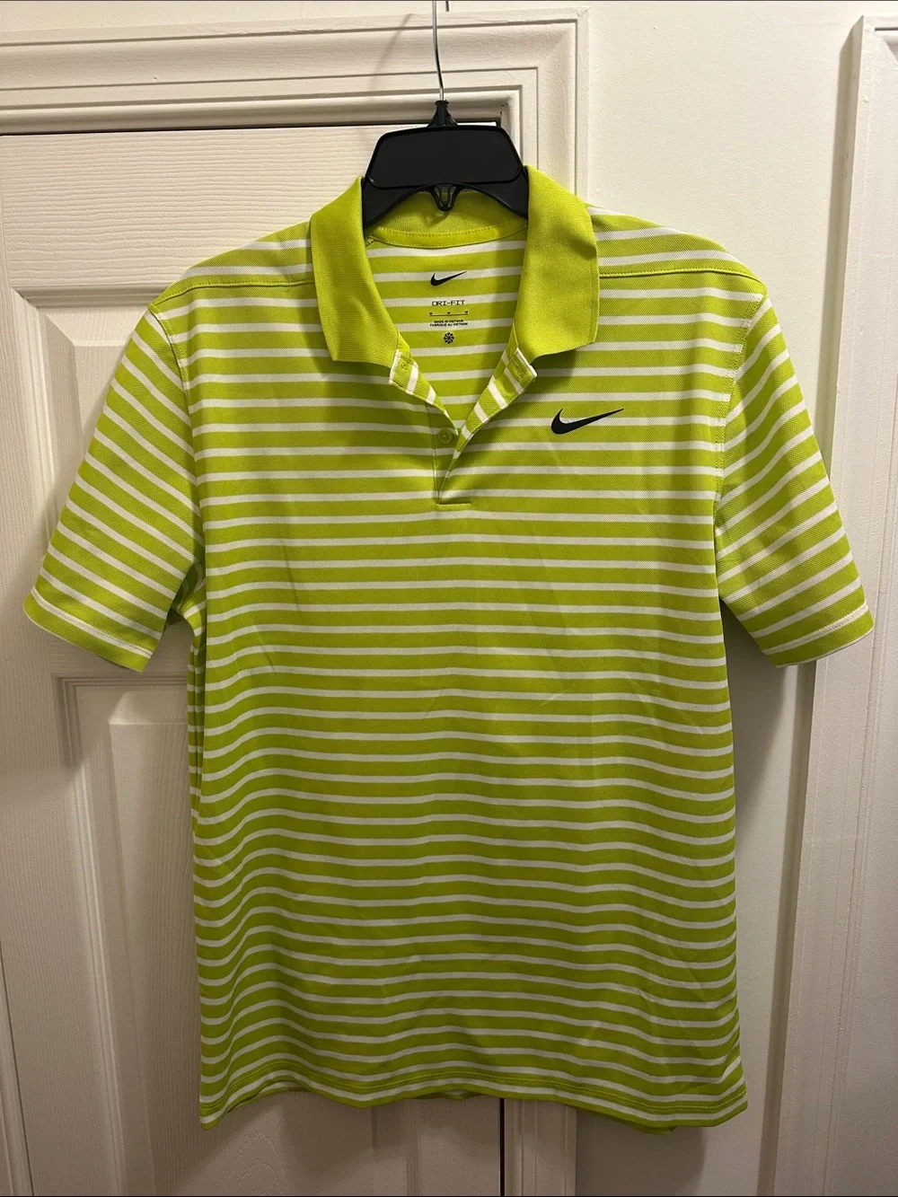 Nike Lime Green and White Striped Dri-FIT Polo