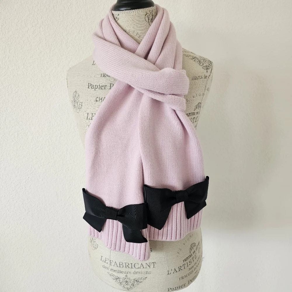 Kate Spade Light Purple Lilac Lavender Long Scarf With Black Grosgain Bows