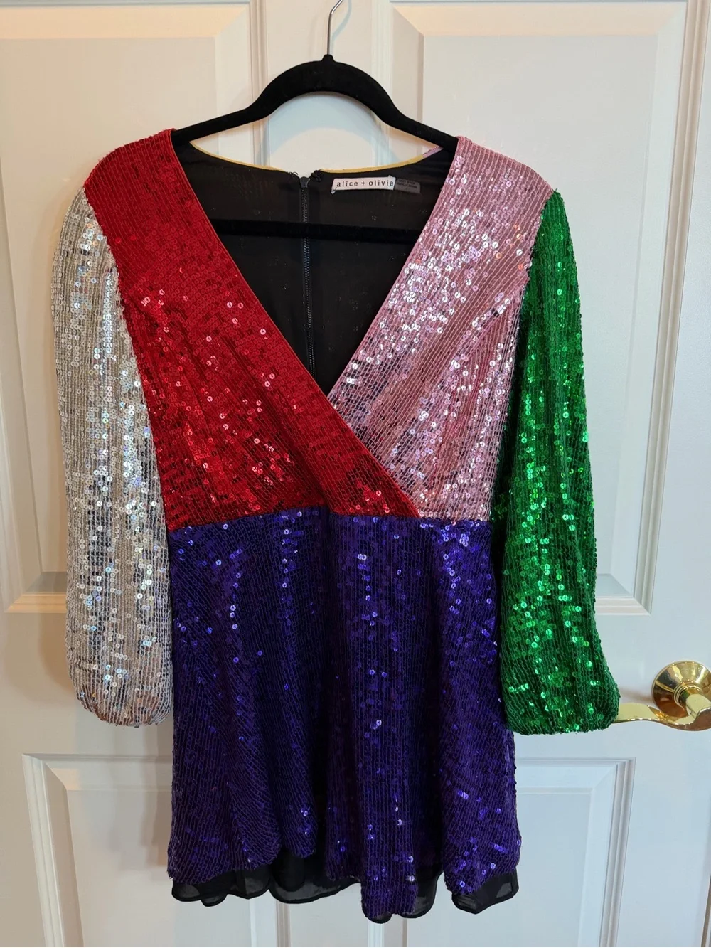 Alice & Olivia Blaze Color Block Sequin Mini Dress