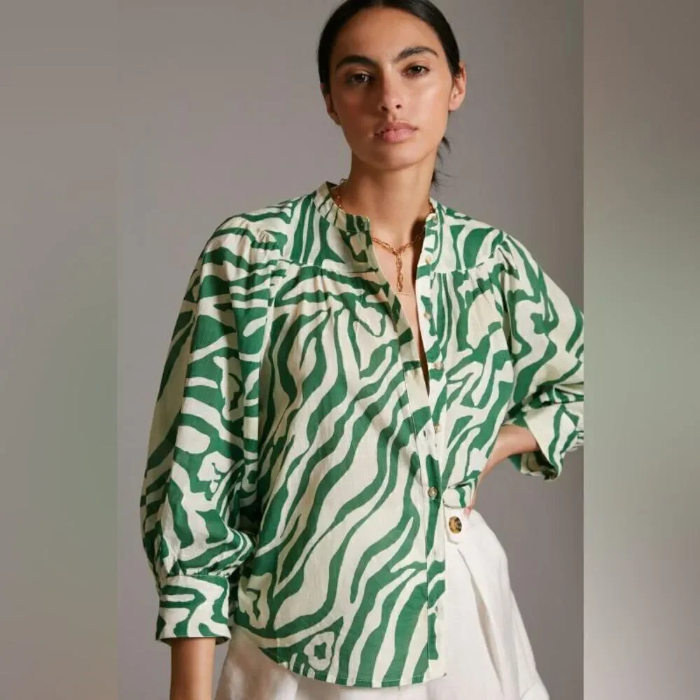 Anthropologie Maeve Puff-Sleeved Buttondown NEW!