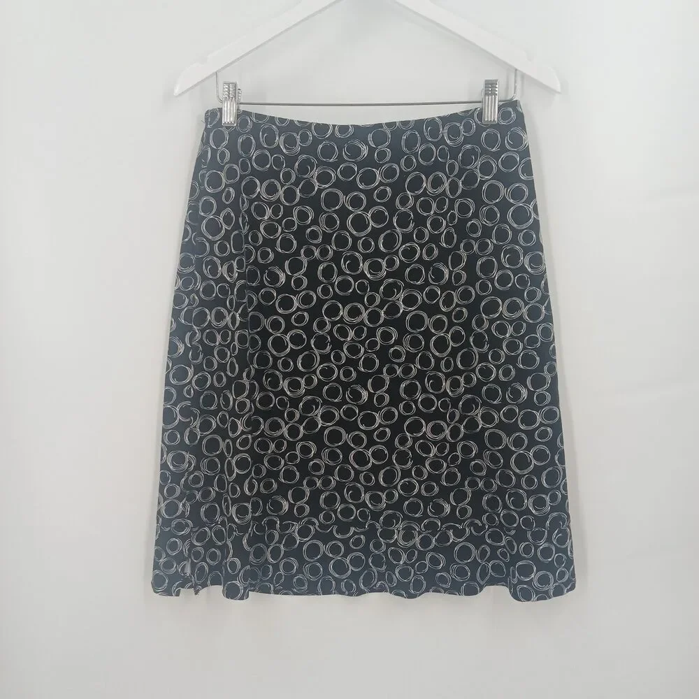 womans george black O print pattern midi skirt size large summer 90s aesthetic
