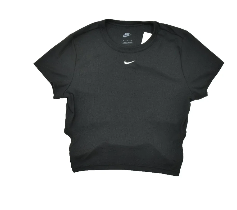 Nike Women's XL Black Ribbed Short Sleeve Crop Top Cut-Out Back HJ0719-010 NWT