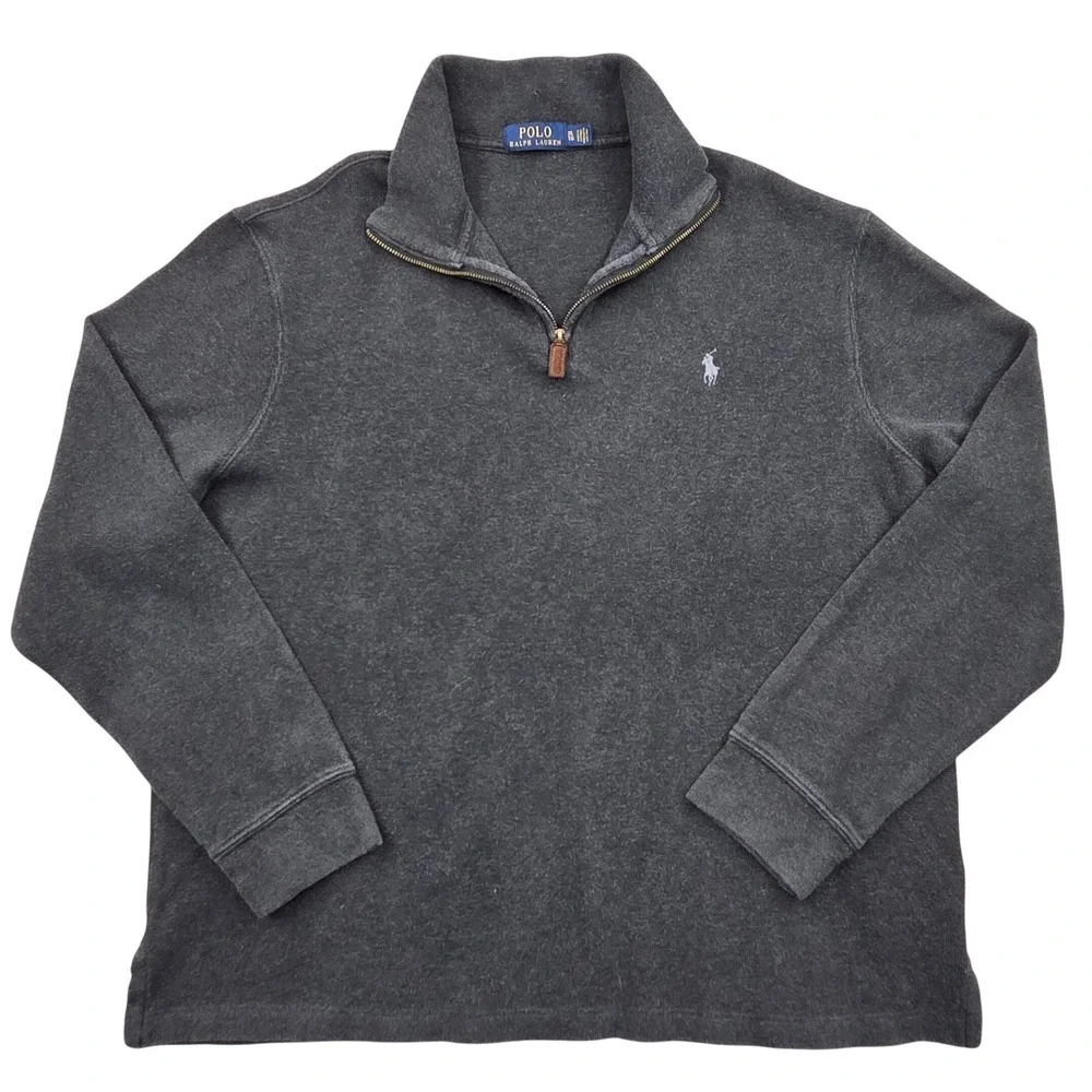 Polo Ralph Lauren 1/4 Zip Pullover Sweater 100% Cotton‎ Charcoal Gray Mens XL