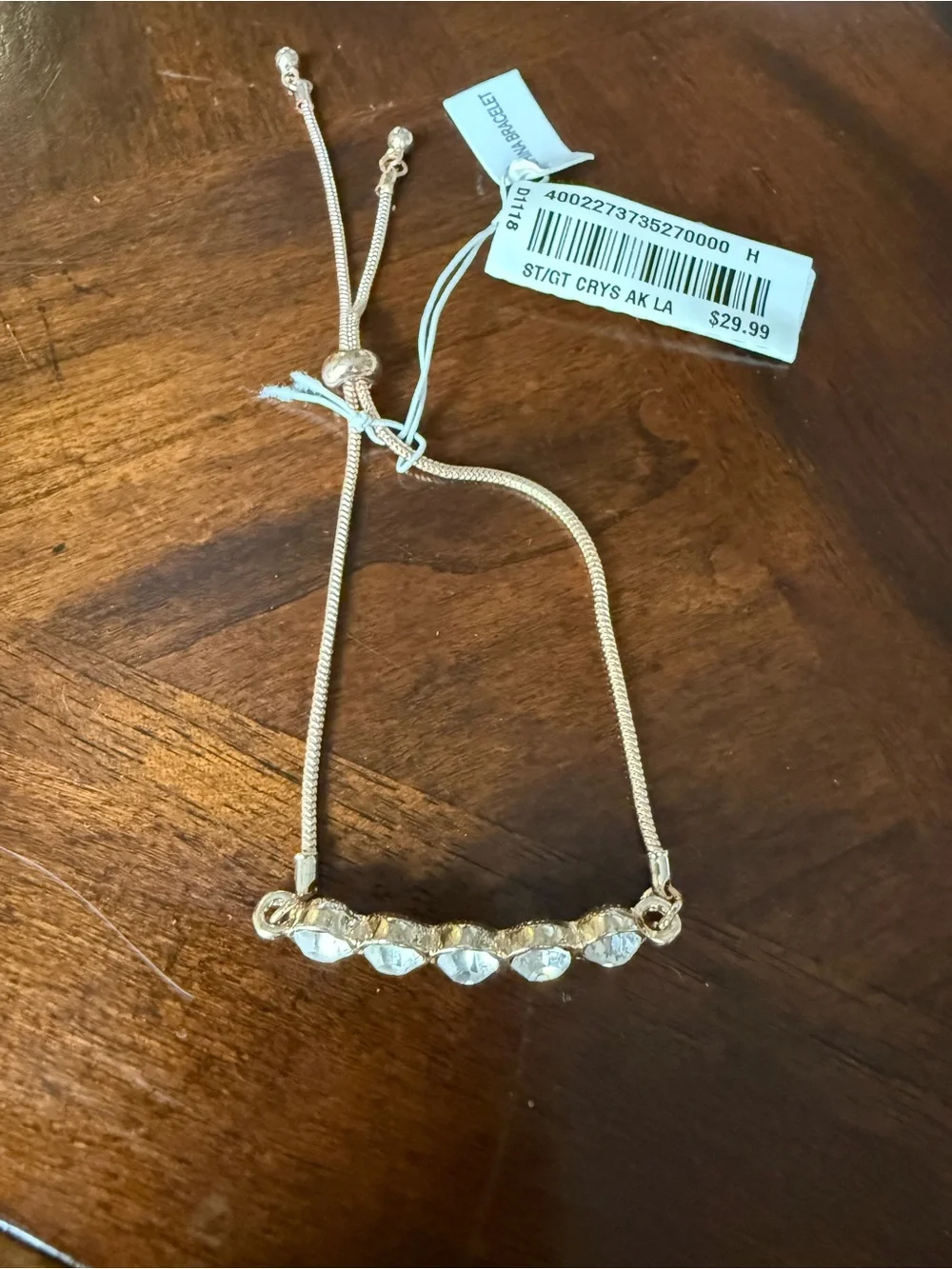 Gold Crystal Bar Adjustable Slider Bracelet - Women Jewelry