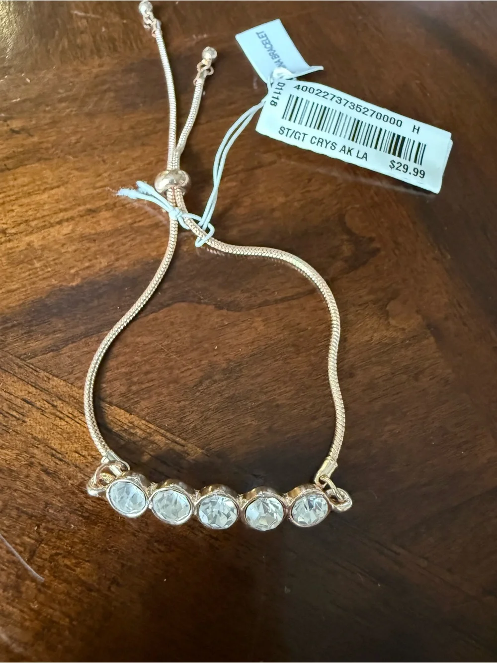 Gold Crystal Bar Adjustable Slider Bracelet - Women Jewelry