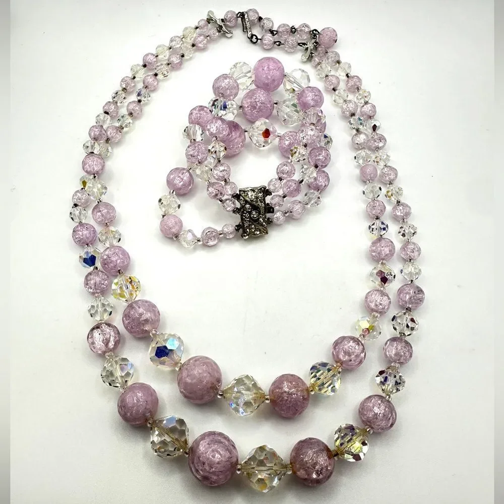 Vintage LAGUNA graduated acrylic and crystal beaded necklace and bracelet‎ set!