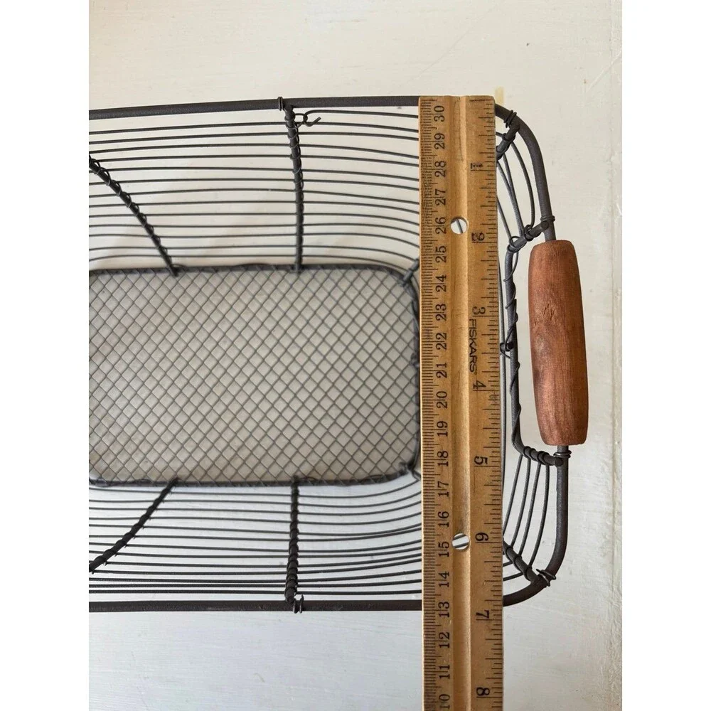 Farmhouse Wire Basket with wood handles, rustic style, decor