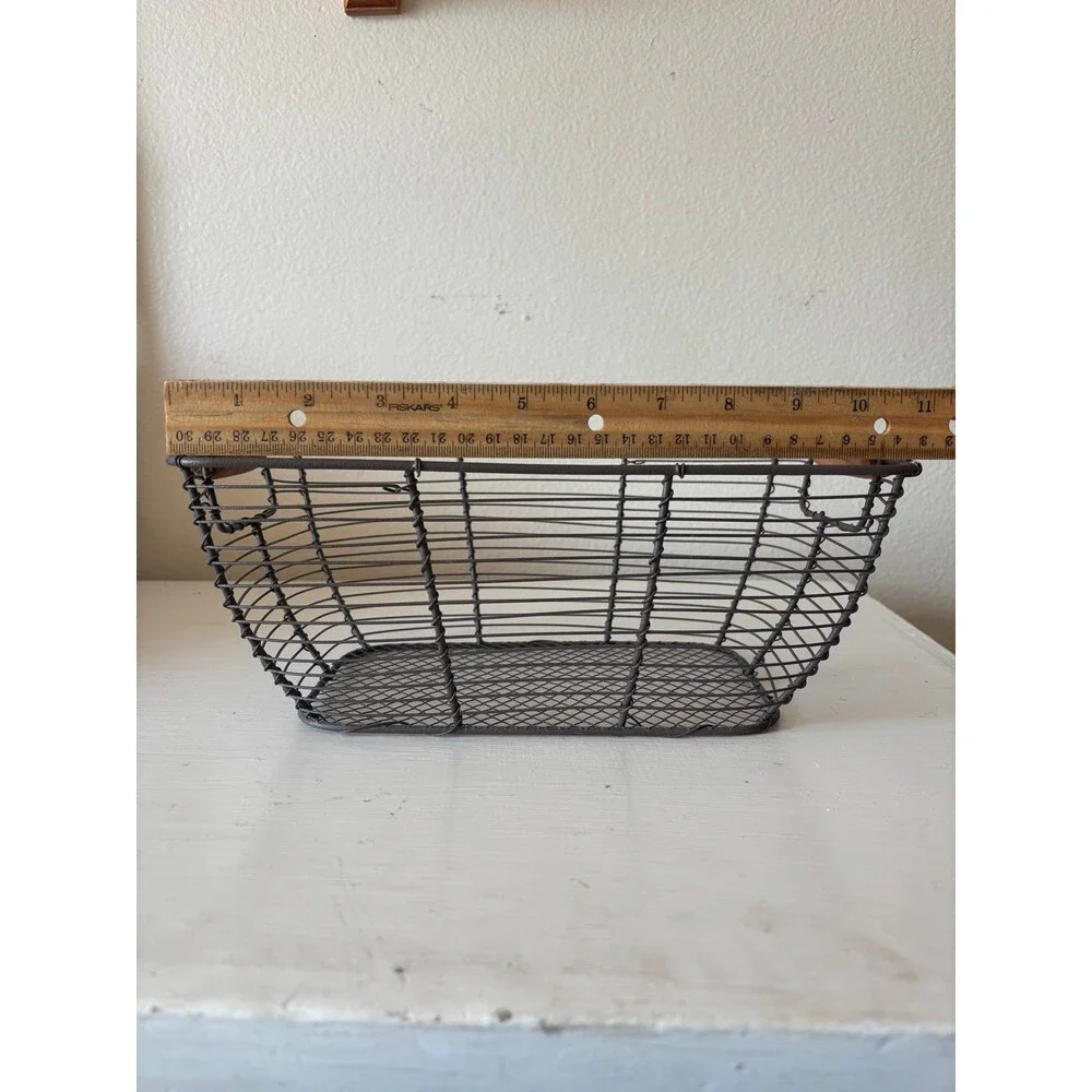 Farmhouse Wire Basket with wood handles, rustic style, decor