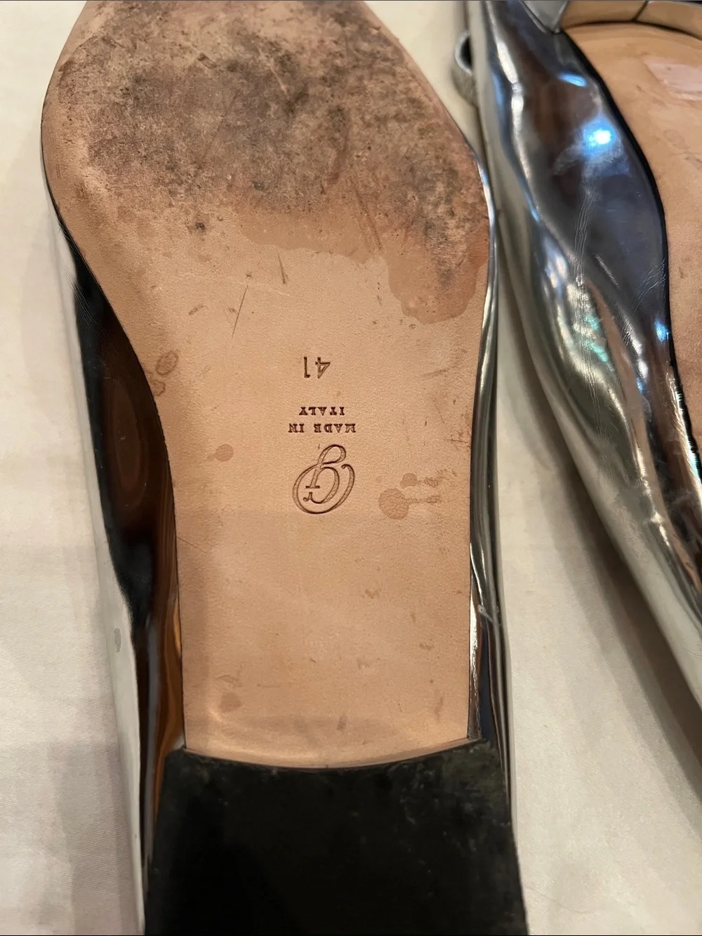 Metallic Silver Square-Toe Slingback Flats for Women