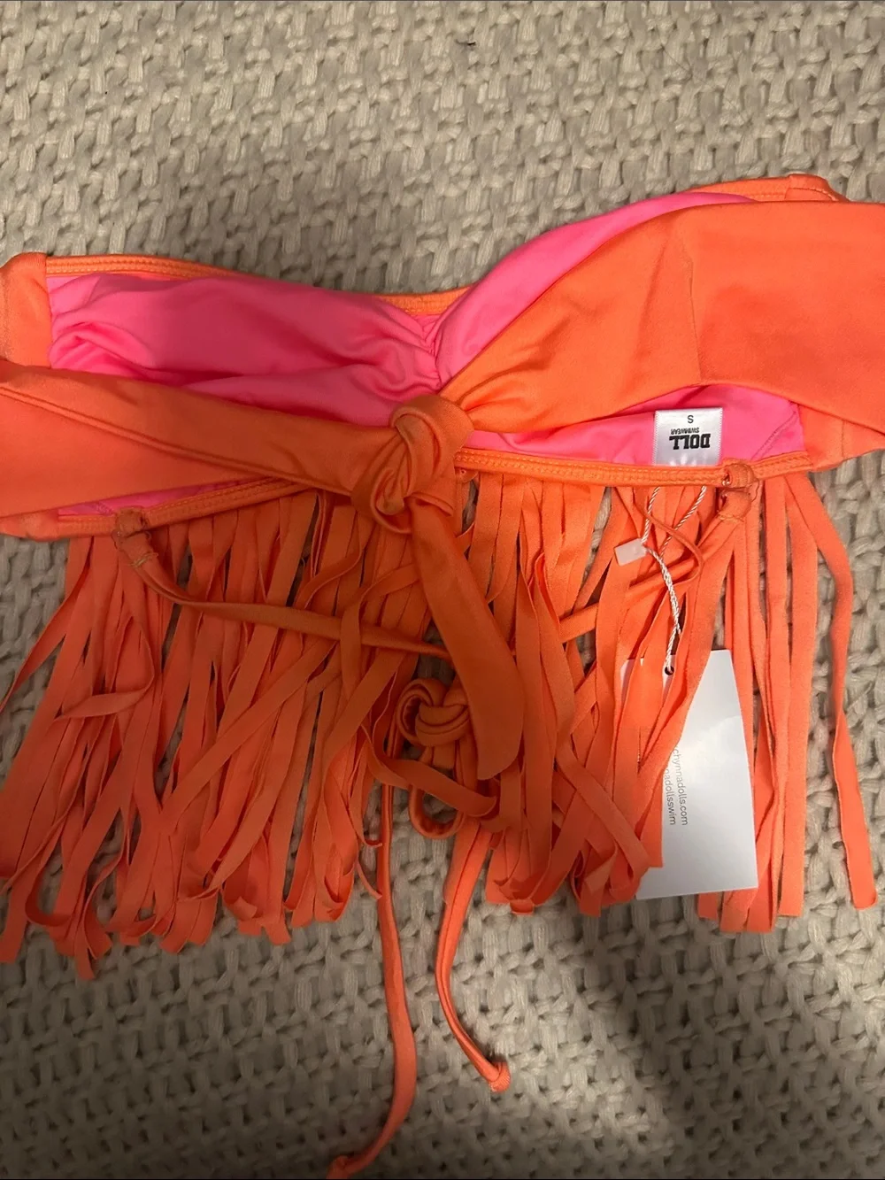 Chynna Dolls Orange Fringe Bandeau Bikini