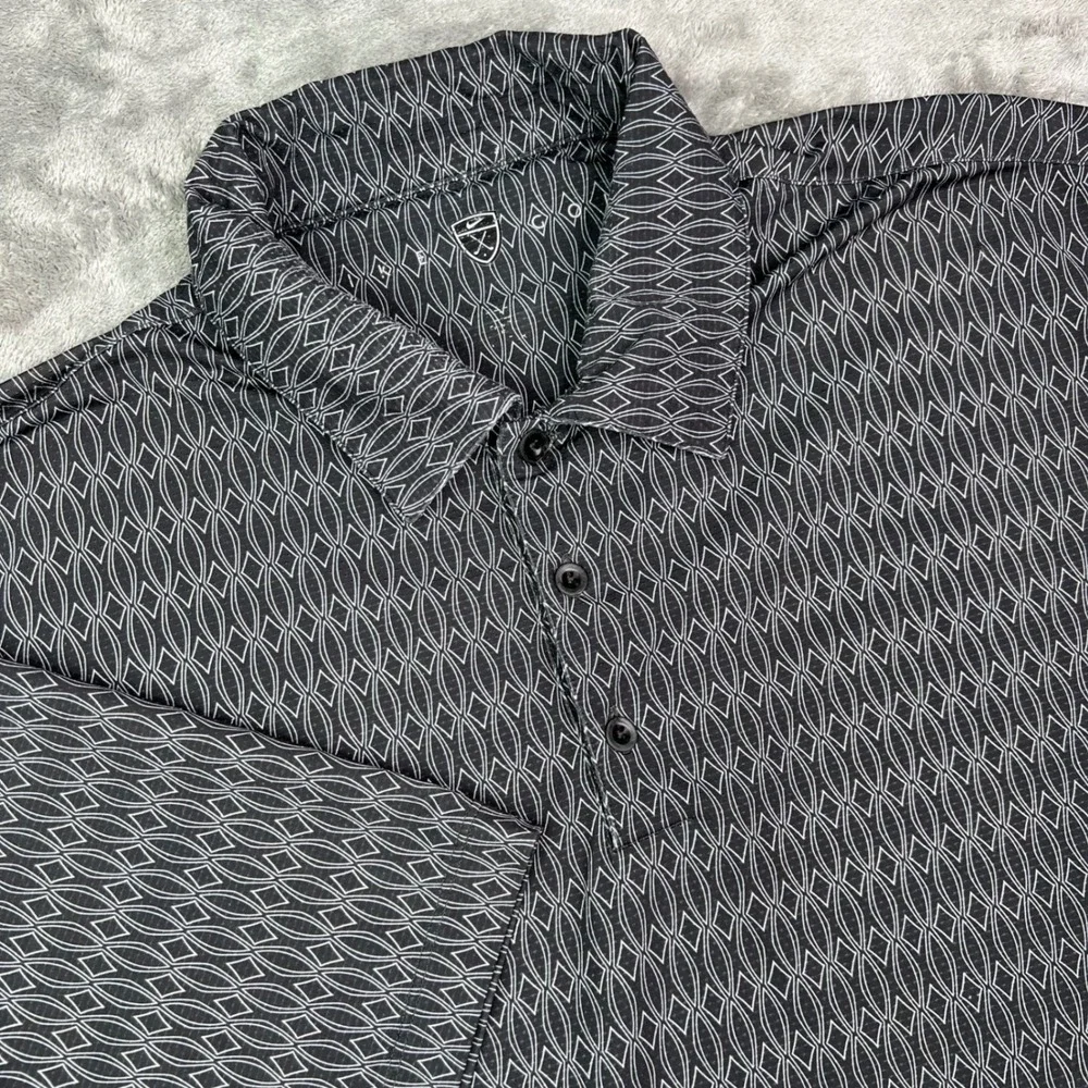 VTG Nike Golf Polo Shirt Men L Black White Geometric Diamond Stretch Performance