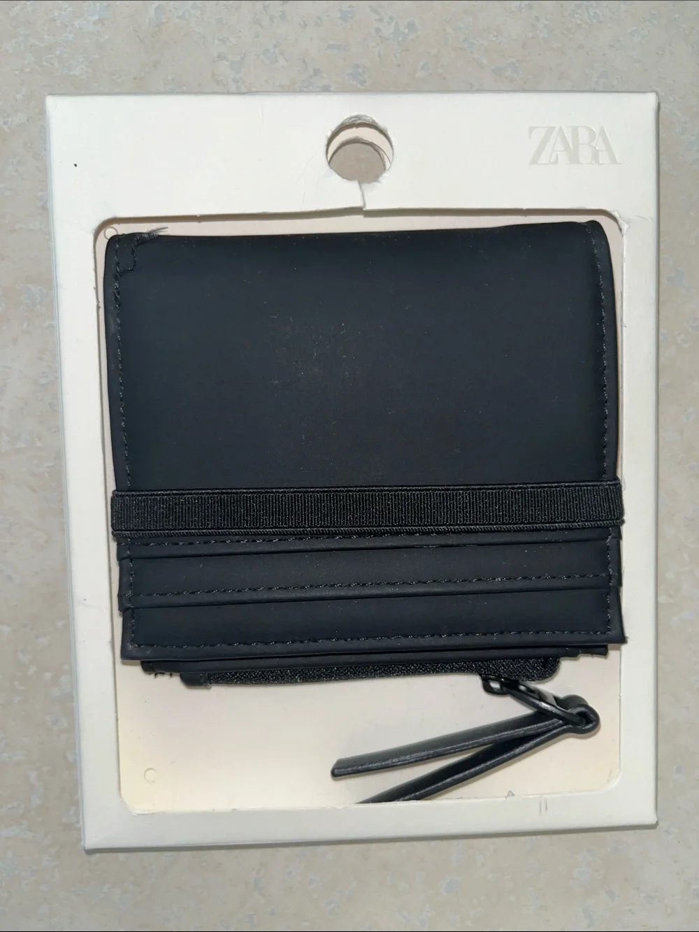 Zara Black Elastic-Strip Bi-Fold Wallet