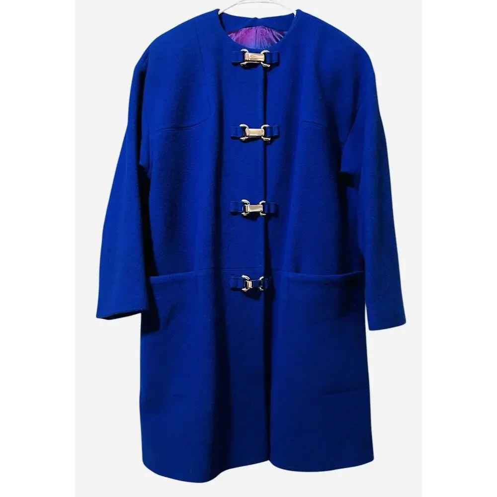 Vintage Mitrano Blue Wool Pea Coat With Scarf Mid-Century‎ 1970’s