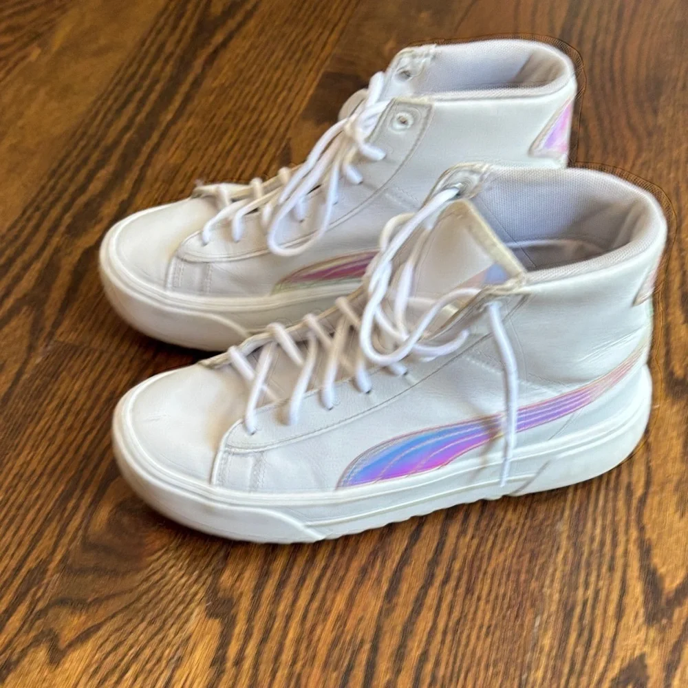 Puma White High-Top Sneakers with Iridescent Detail