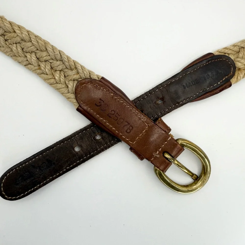 Brooks Brothers Braided Jute Rope Leather Belt Mens 38 Nautical Preppy Classic