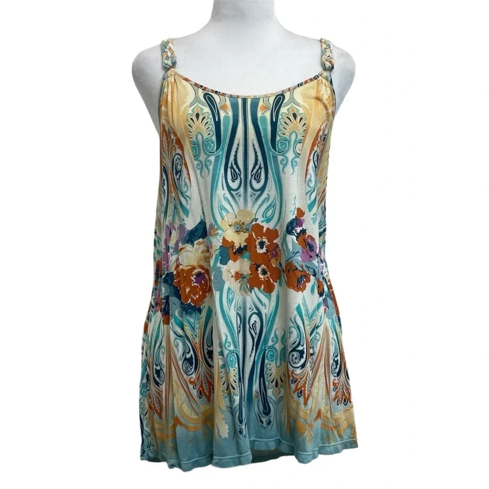 Free People Boho Y2K Floral Printed Racerback Tunic Tank Top