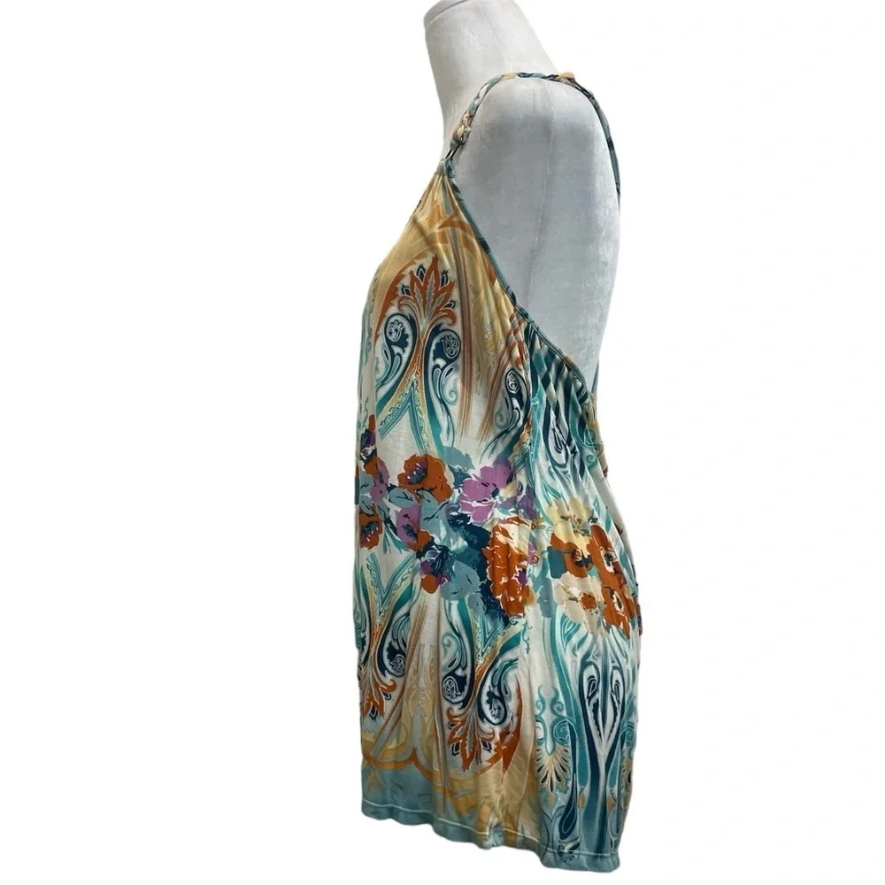 Free People Boho Y2K Floral Printed Racerback Tunic Tank Top
