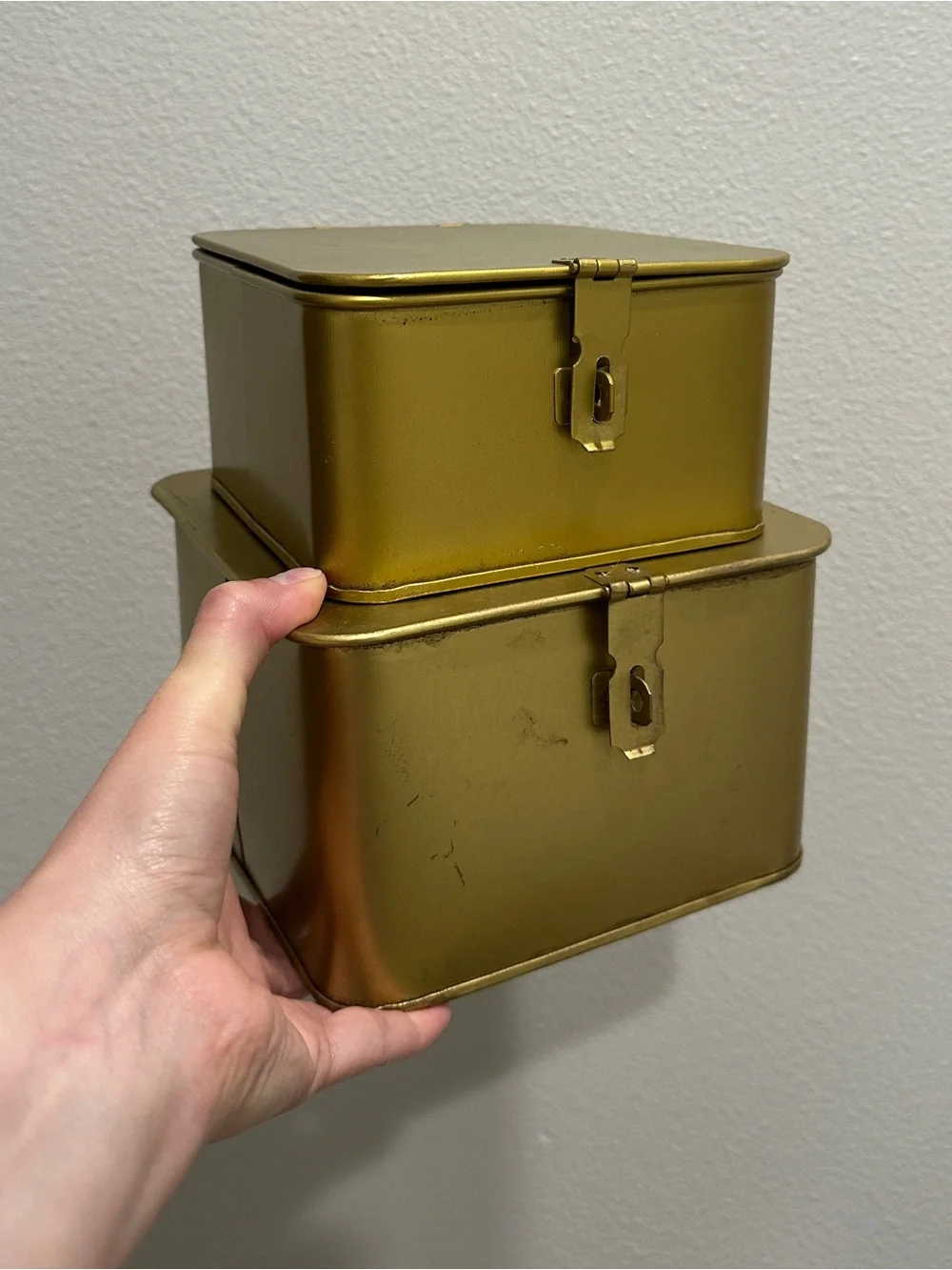 Gold Metal Storage Tins - Set of 2