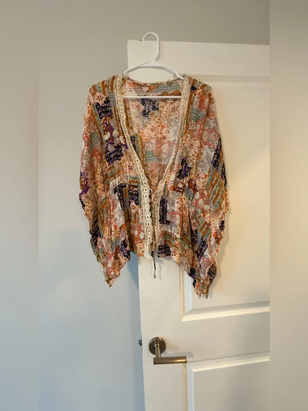 Liberty Love floral paisley top in purple, pink, gold and cream