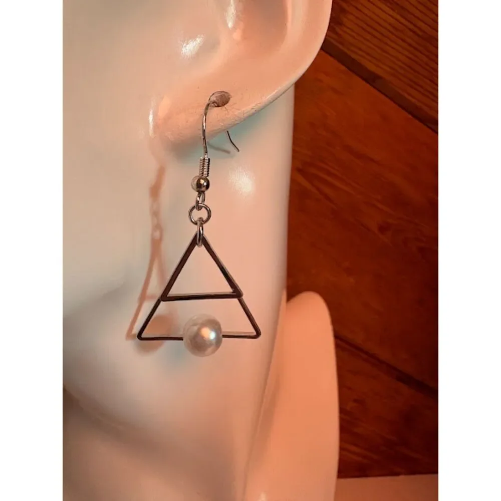 Double Triangle Silver-Tone Faux Pearl Earrings