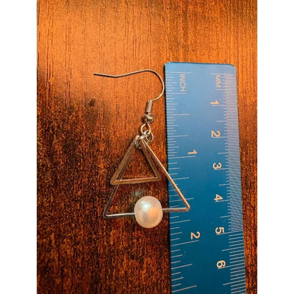 Double Triangle Silver-Tone Faux Pearl Earrings