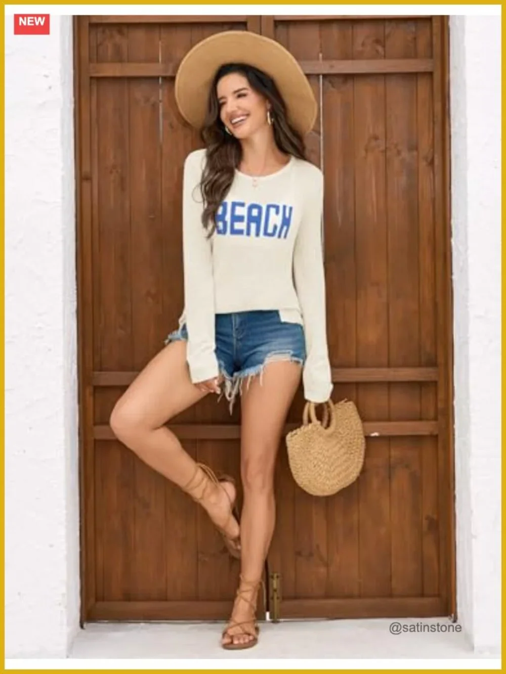 Women's Crochet Cover Up Pullover Long Sleeve Split Hem Letter Print