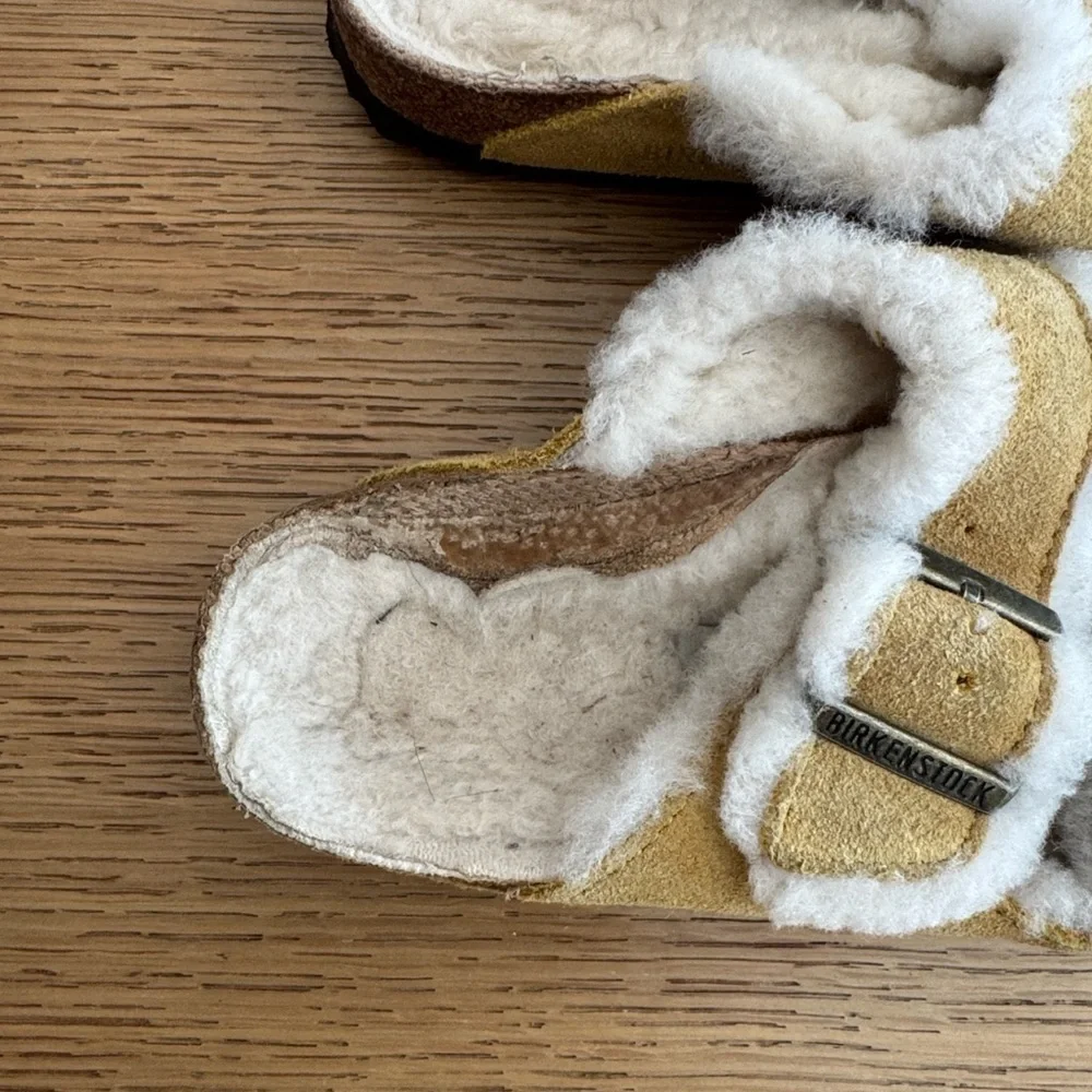 Birkenstock Ochre Shearling Sandals, size 37