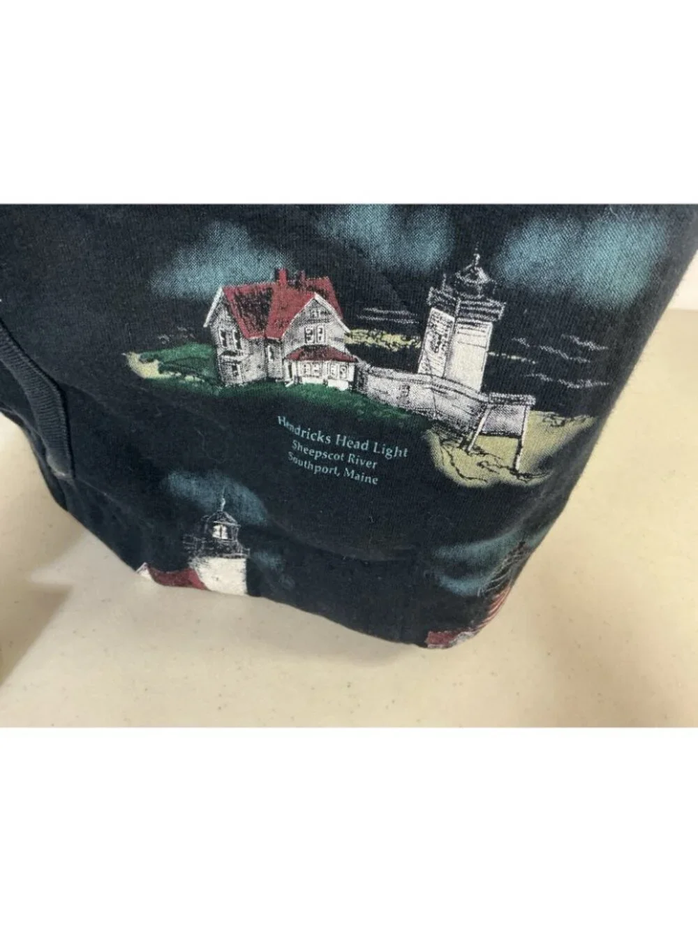 Vintage Lighthouse Sweatshirt Cardigan Made USA Nautical Print Womens XL