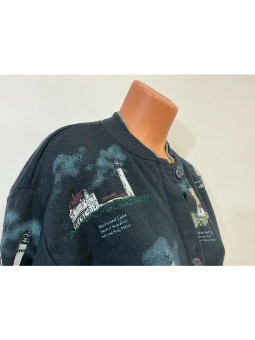 Vintage Lighthouse Sweatshirt Cardigan Made USA Nautical Print Womens XL