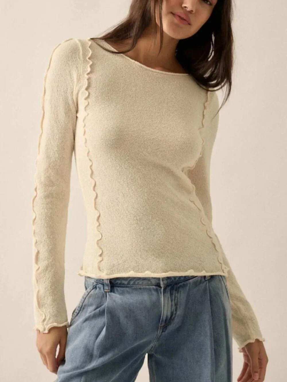H&M Mesh Top White Sheer Net 90s Rave Cyberpunk Long Sleeve Wide Neck Shirt