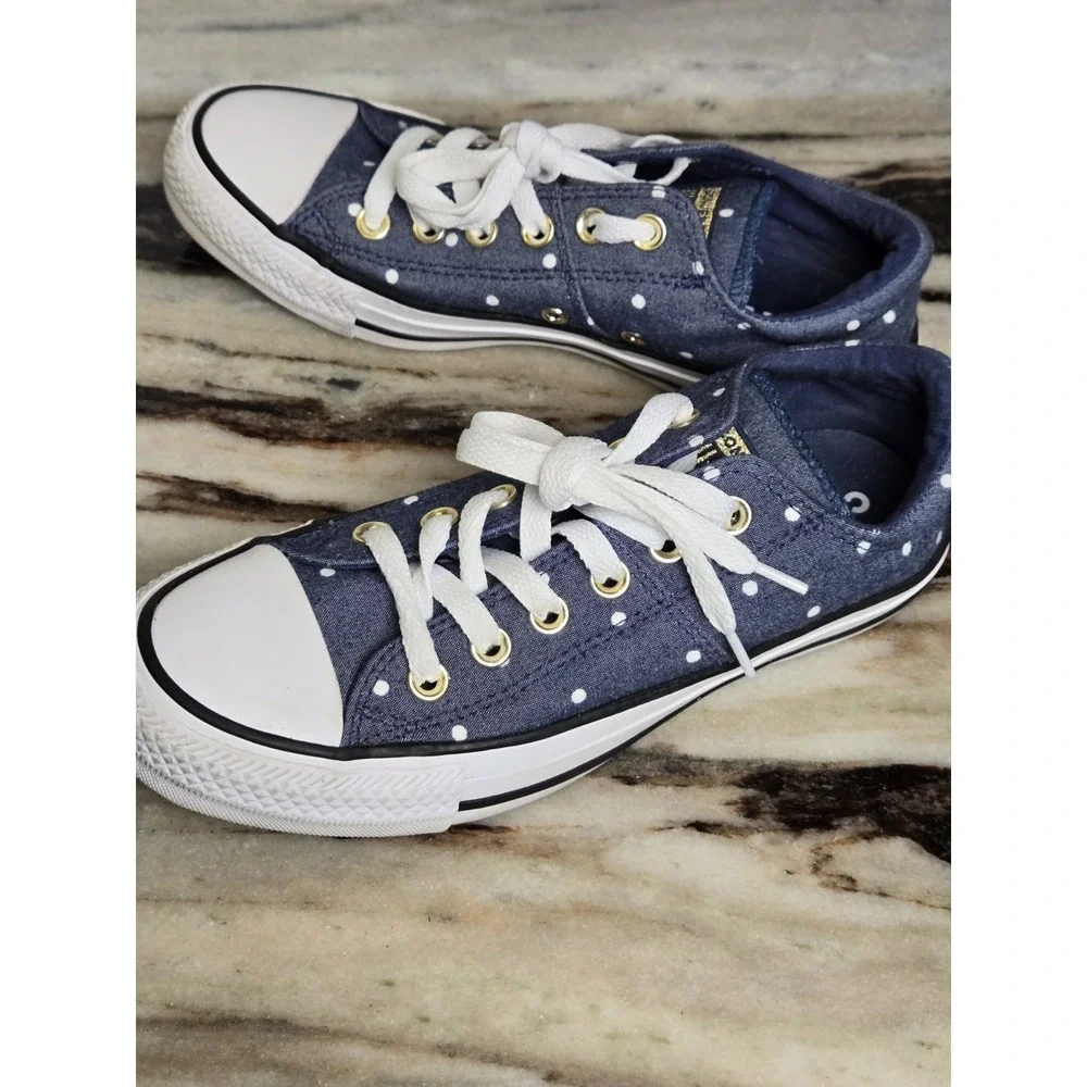 Women's Converse Chuck Taylor All Star Madison Ox‎ Size 7 Navy Gold polka dot