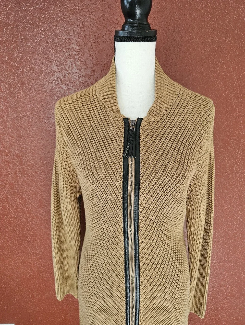 Kenneth Cole Camel-Brown Ribbed Knit Cardigan
