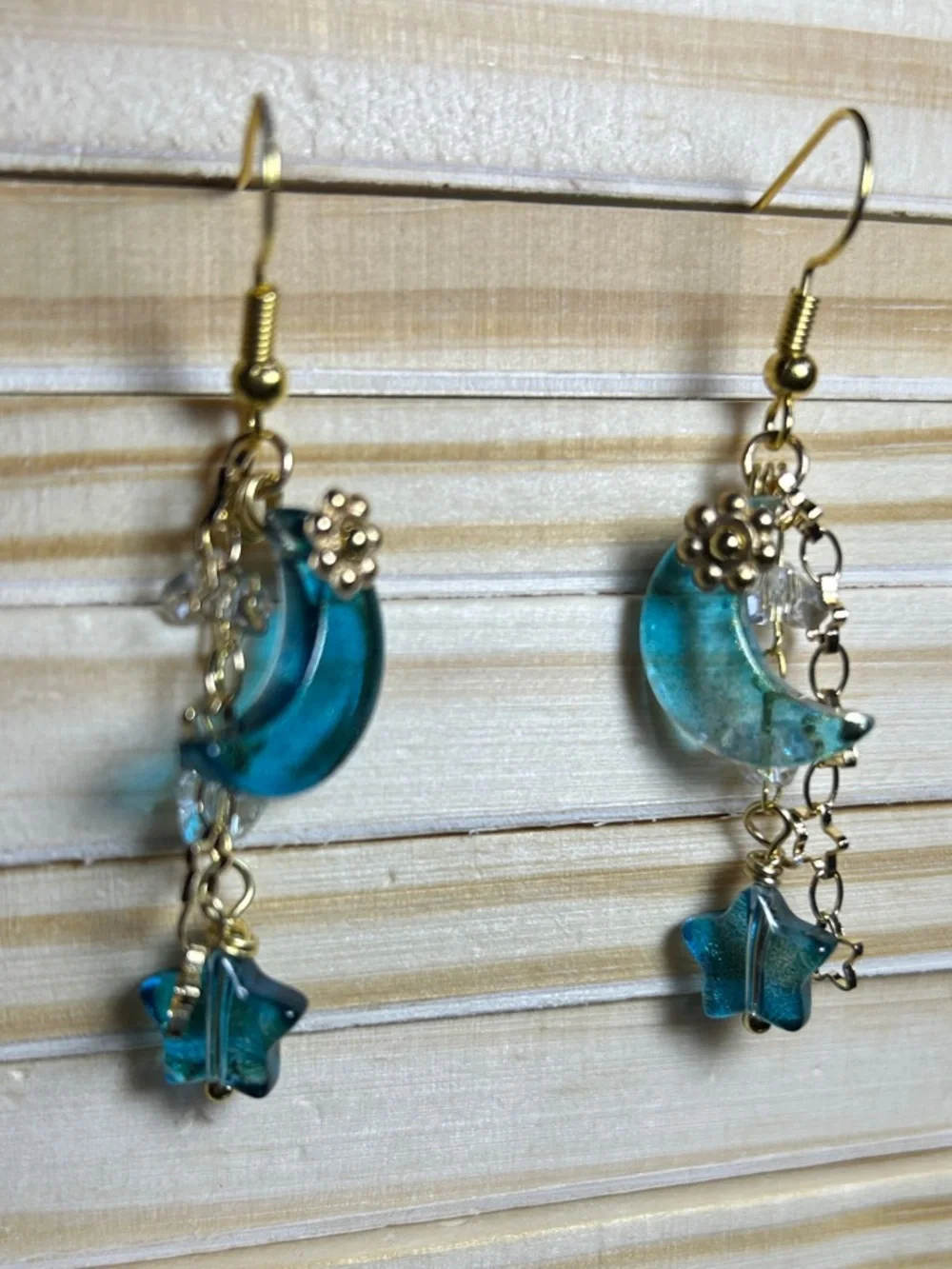 3/$25 Teal Moon & Star Drop Earrings