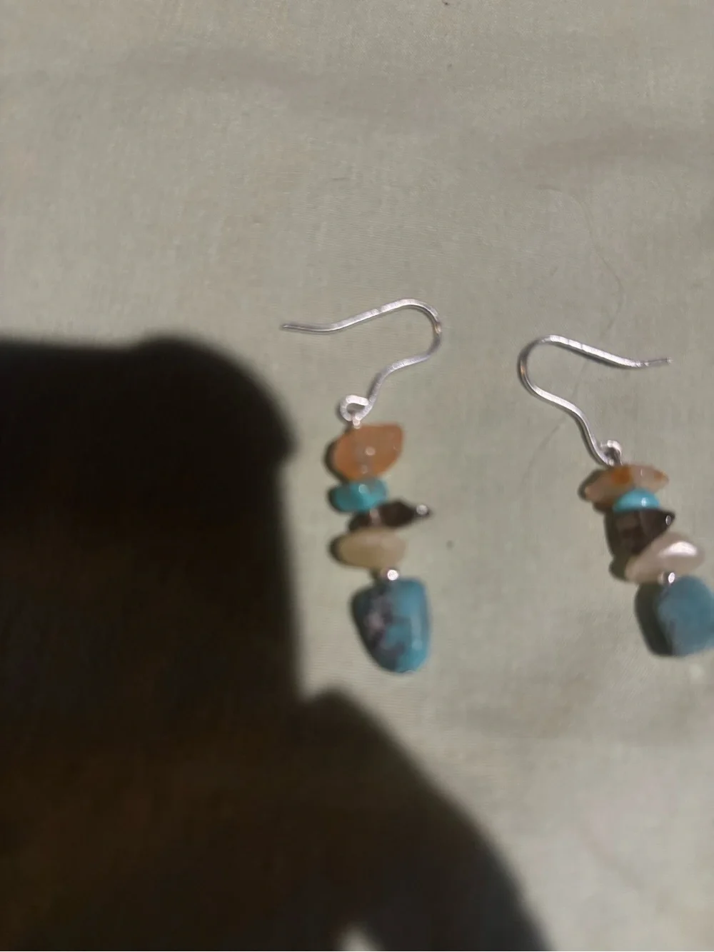 Handmade Turquoise Chip Dangle Earrings - Multi-Color Stones