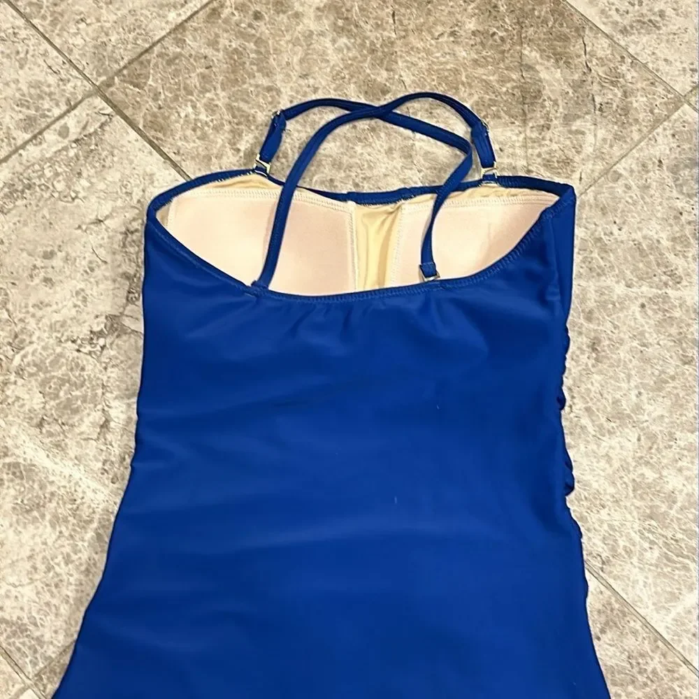 Cabana Life Blue Ruched One Piece Swimsuit Small Fully Lined Convertible Straps