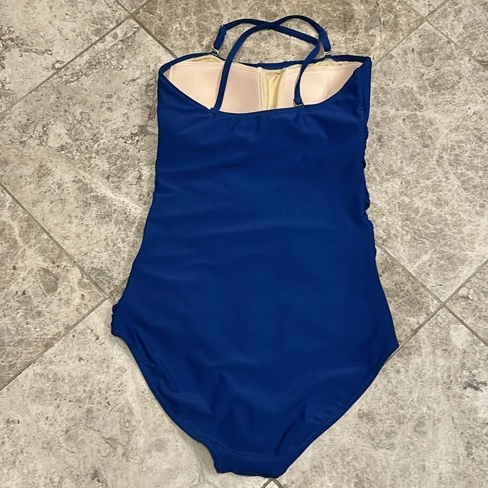 Cabana Life Blue Ruched One Piece Swimsuit Small Fully Lined Convertible Straps