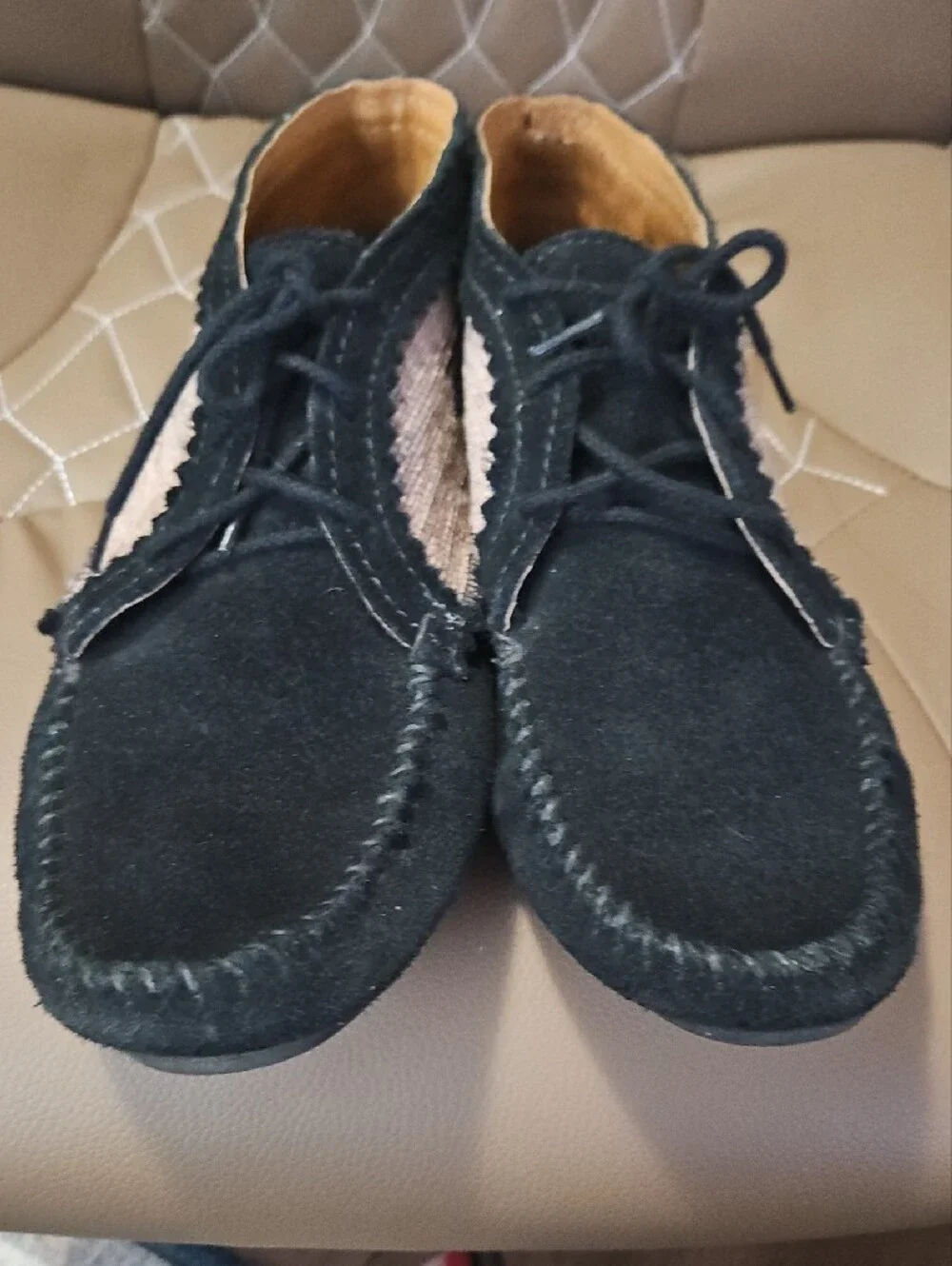 Women's Black Suede Moccasin Ankle Shoes with Southwestern Accent Size 10