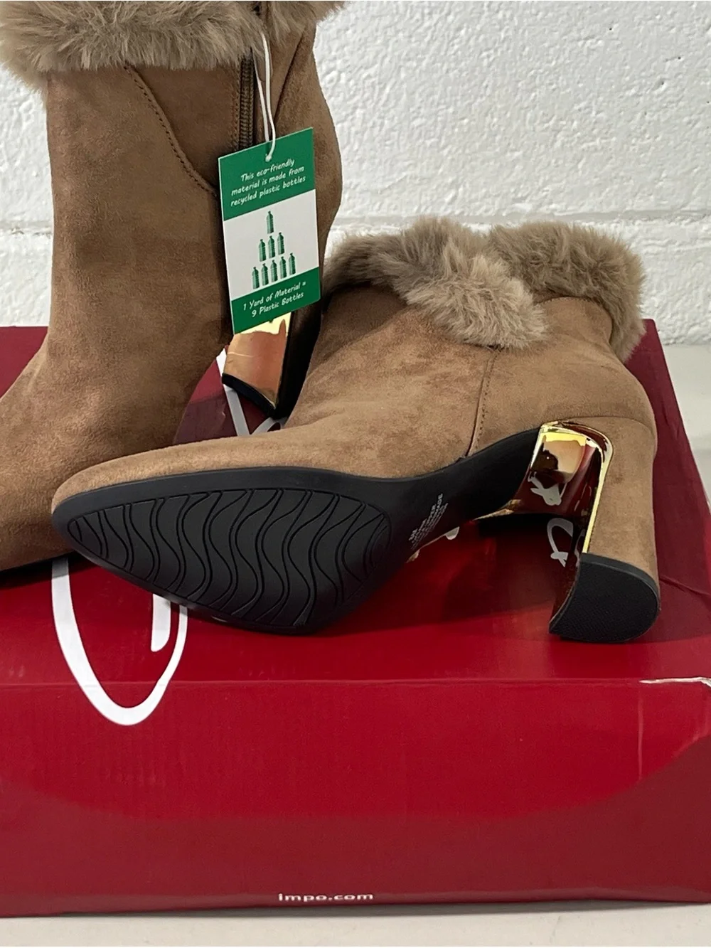 Faux Suede Fur-Trim Ankle Boots in Taupe