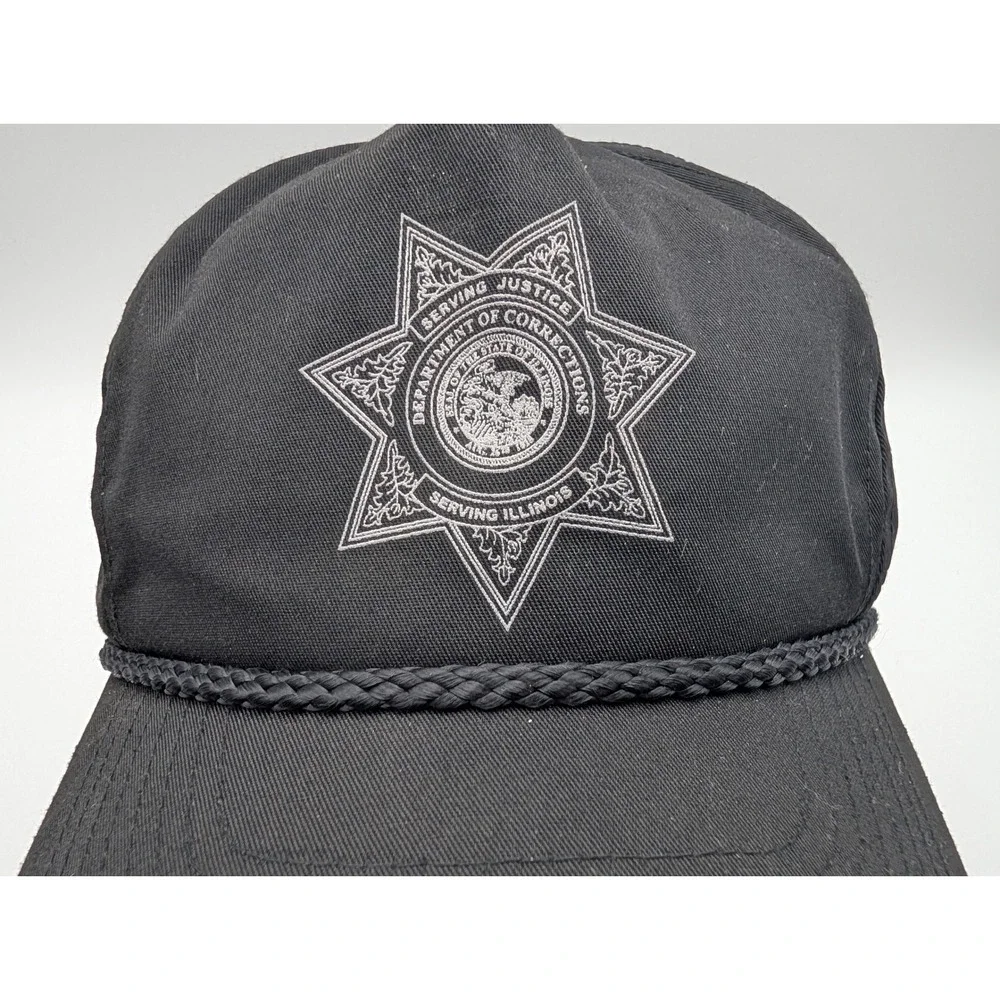 Vintage Nissin Illinois Department of Corrections Snapback Hat Black Rope Cap