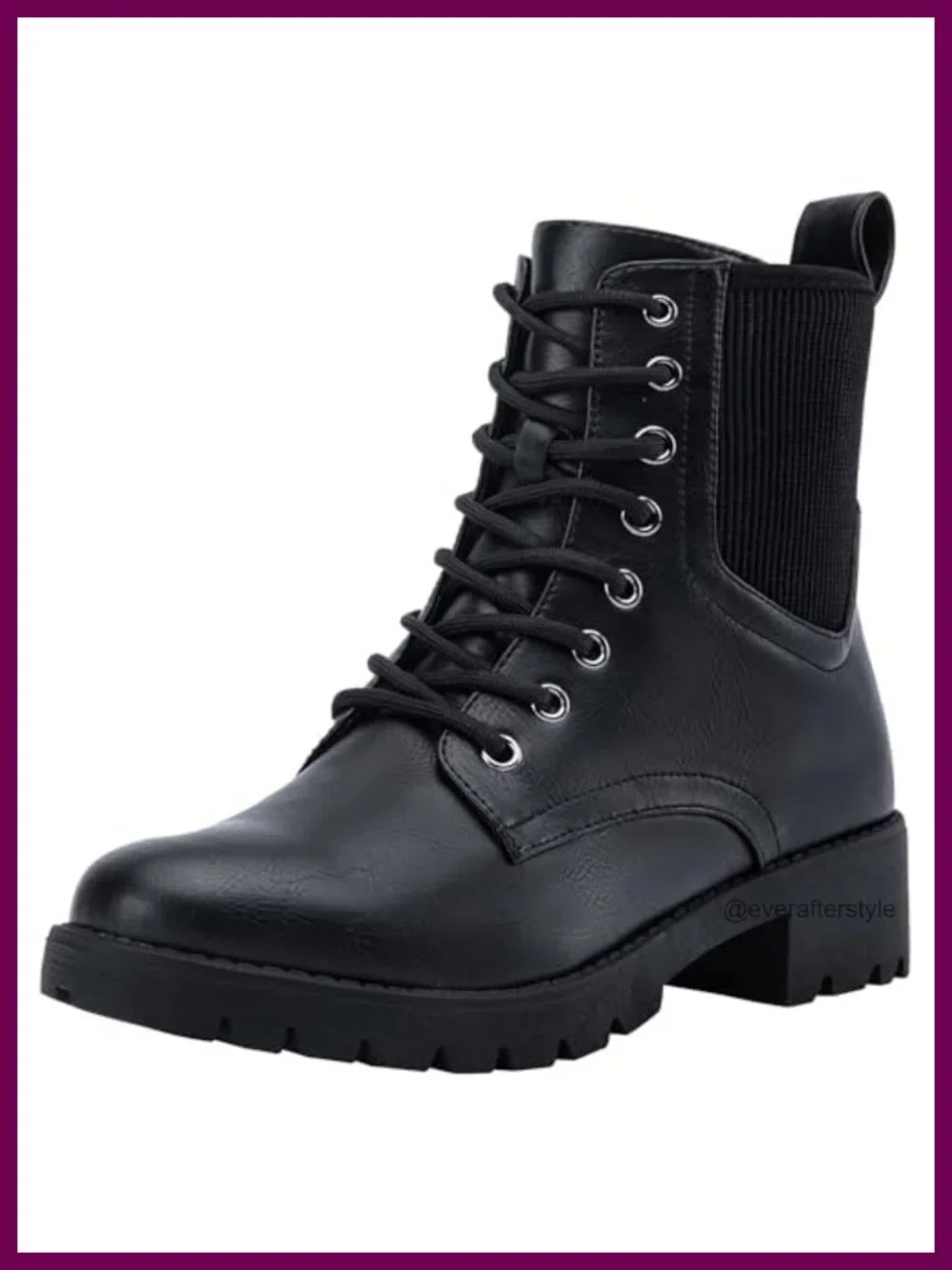 Faux Leather Combat Lace Up Ankle Boots with Inside Zipper