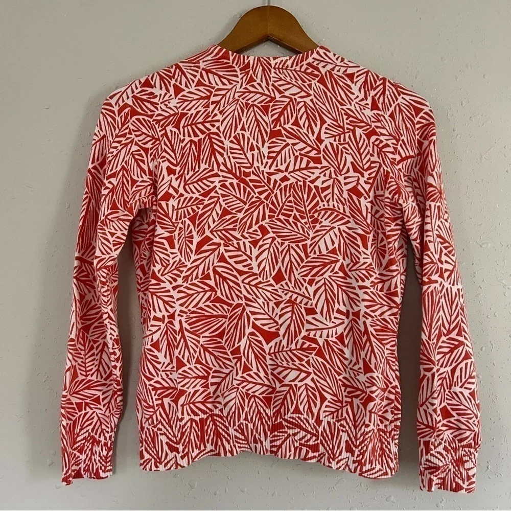 🦋 Lands’ End Coral Palm Tree Leaf Cardigan Comfy Casual XS