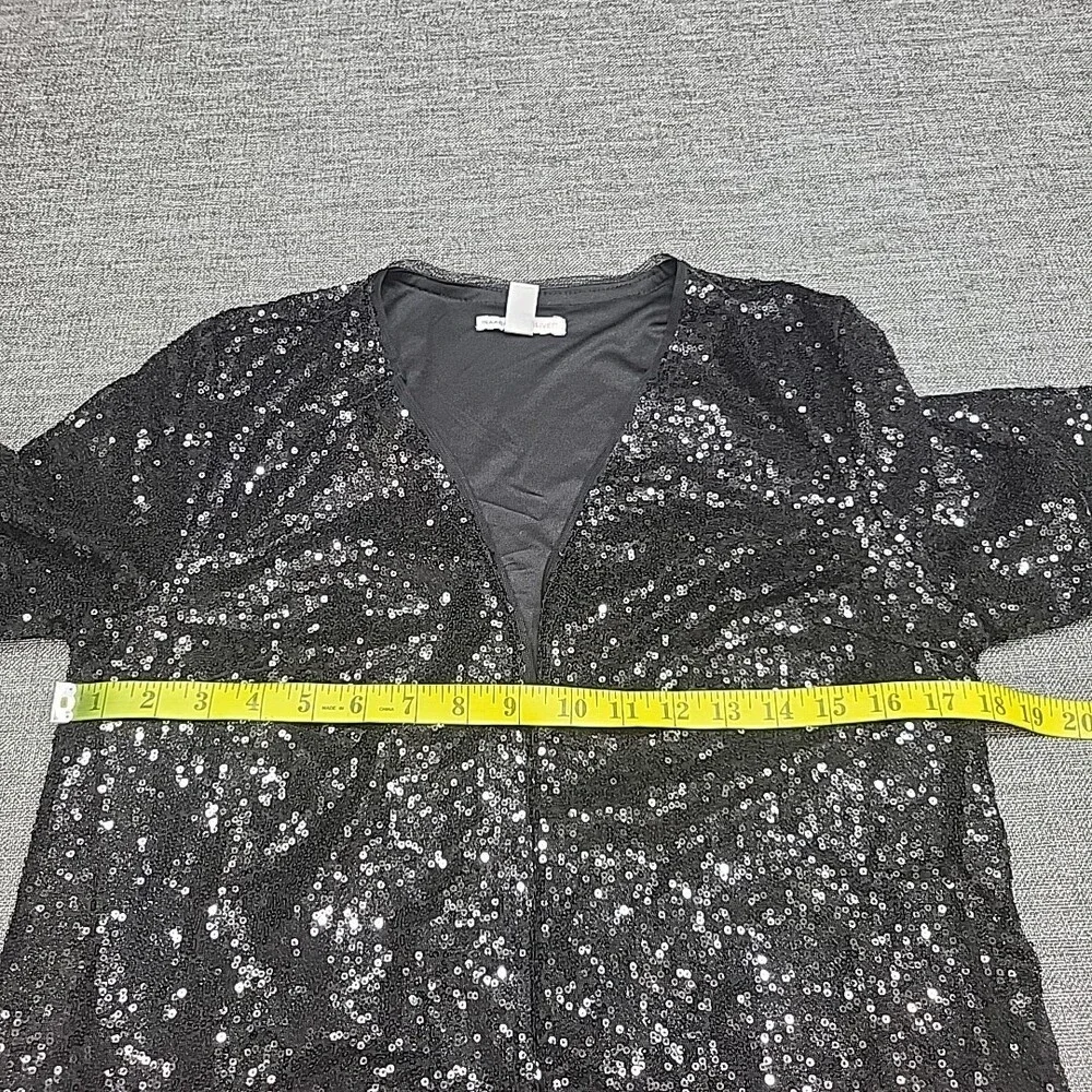 Isaac Mizrahi Live Trendy Sequin Dressy Party Open Cardigan X-Small Size Black