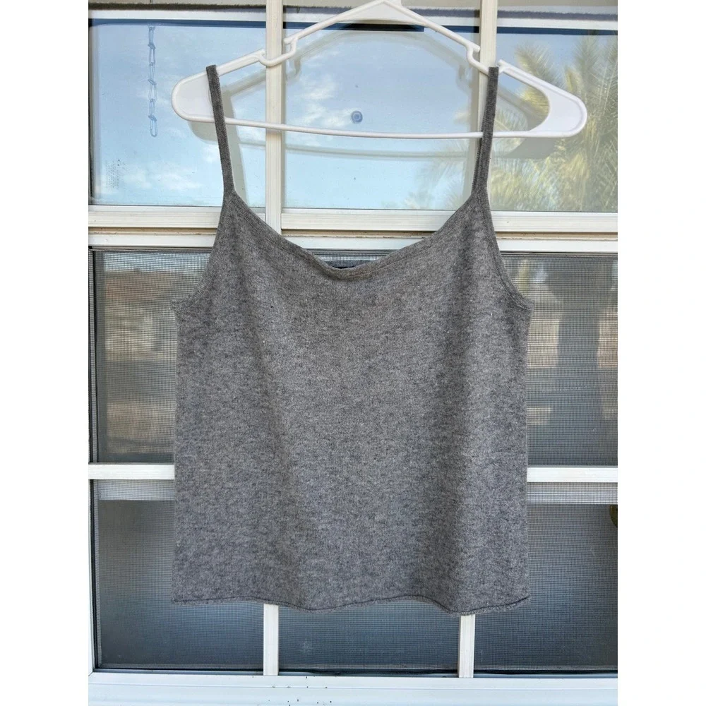 DKNY Essentials Gray Lambswool Angora Knit Camisole Spaghetti Tank  M Minimal