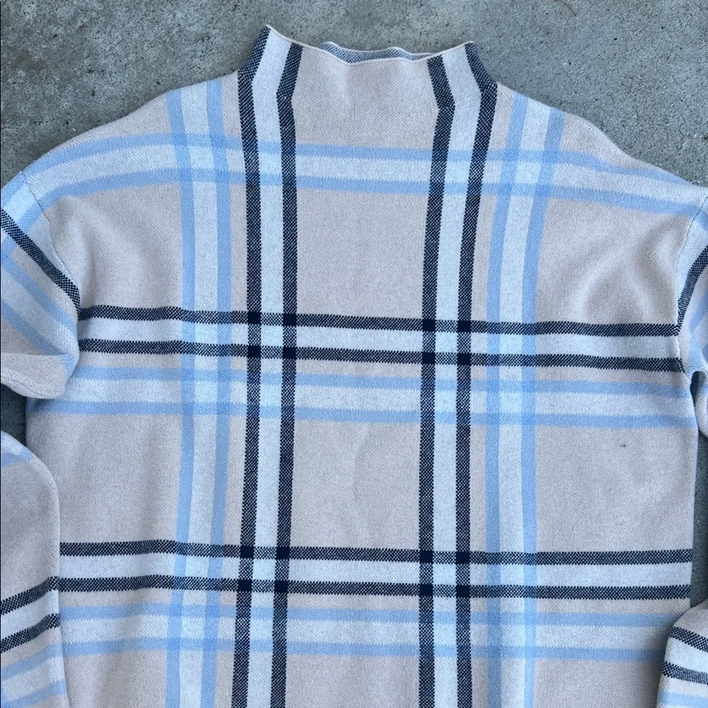 Tahari Blue and Gray Plaid Turtleneck Sweater