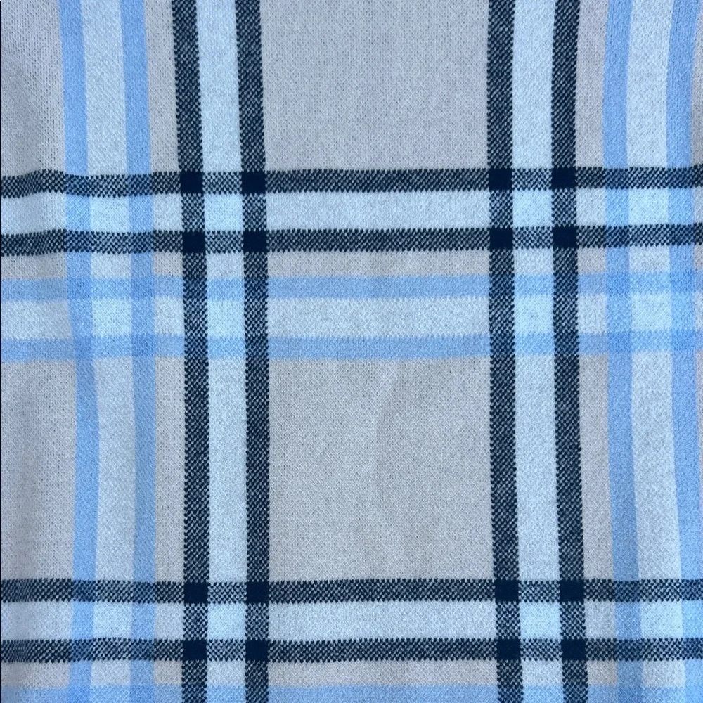 Tahari Blue and Gray Plaid Turtleneck Sweater