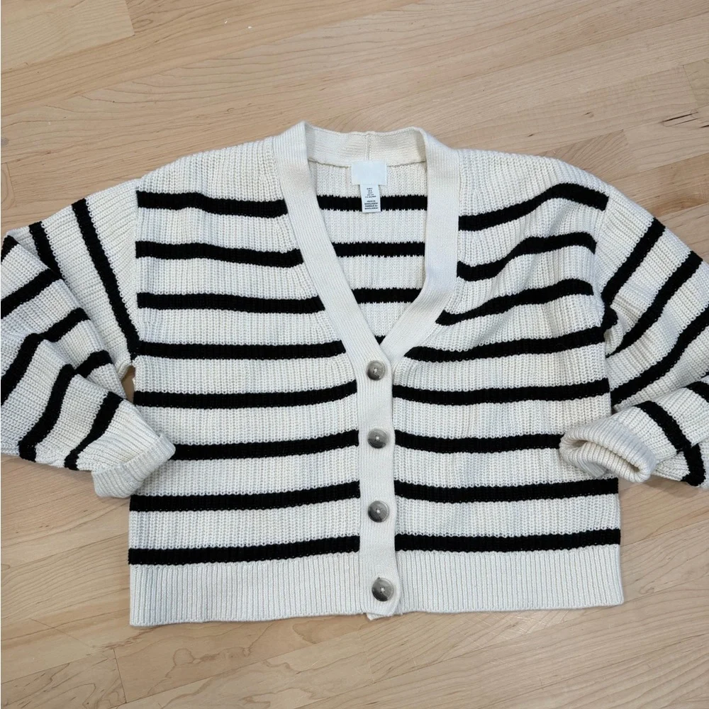 H&M Black and Cream Striped Cardigan
