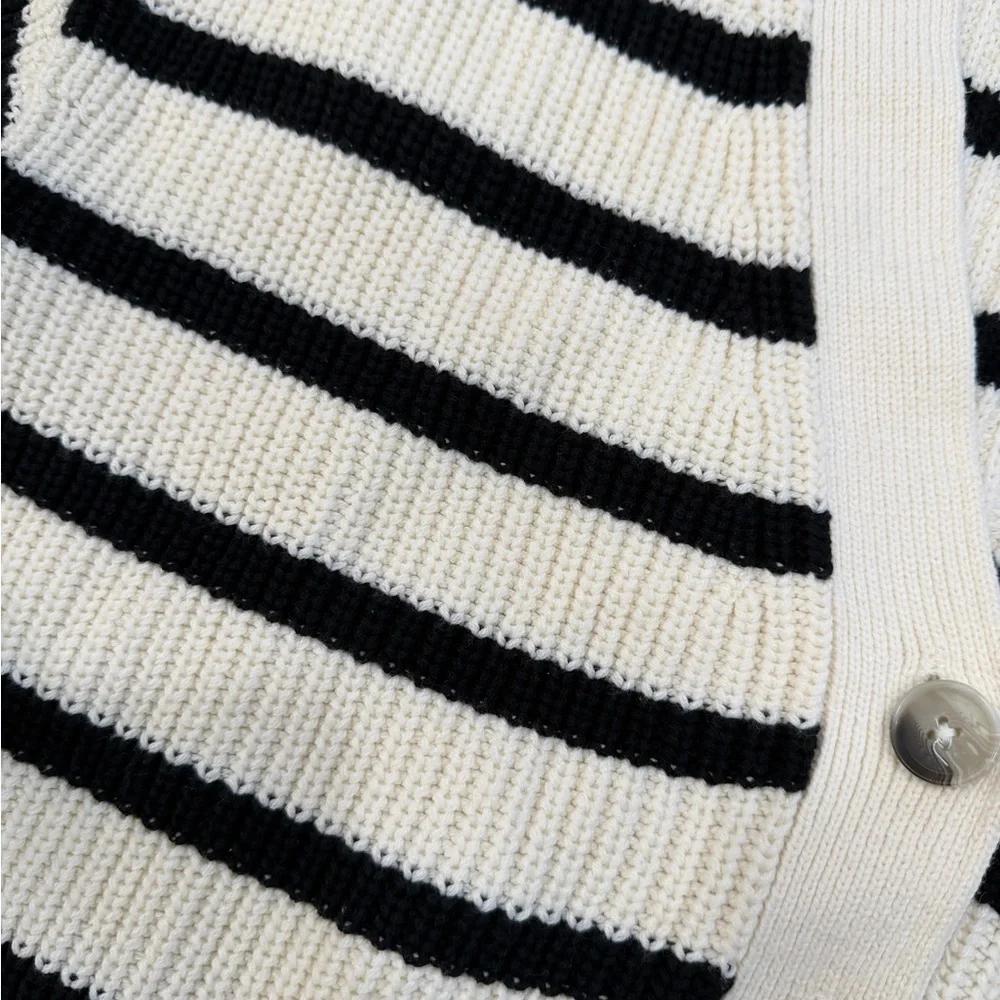 H&M Black and Cream Striped Cardigan