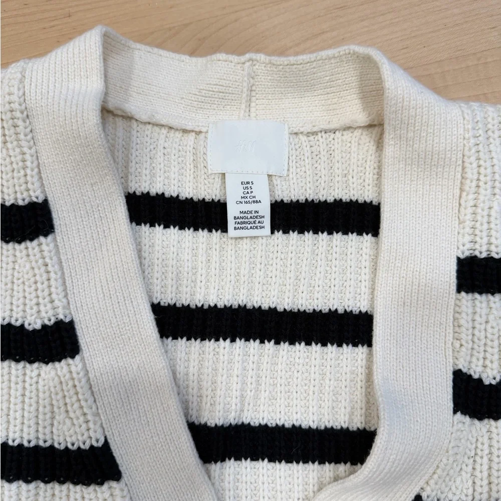 H&M Black and Cream Striped Cardigan