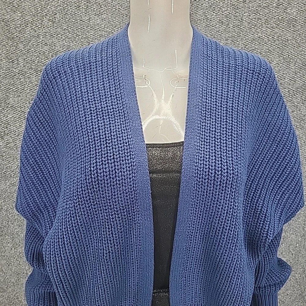 Womens Open Front Cardigan X-Large Size Navy Blue Long Sleeves Sweater